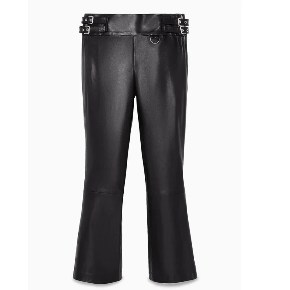 Zara Limited Edition 100% Leather Black Moto Slim Pant Trousers